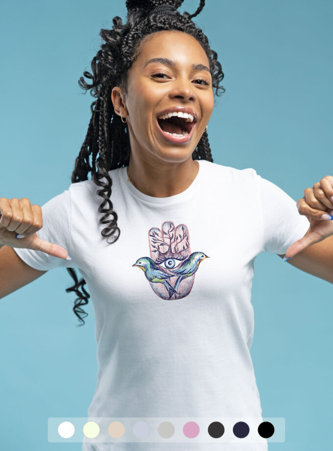 Hand Illustrated Spiritual Hamsa T-Shirt (Small Hamsa)