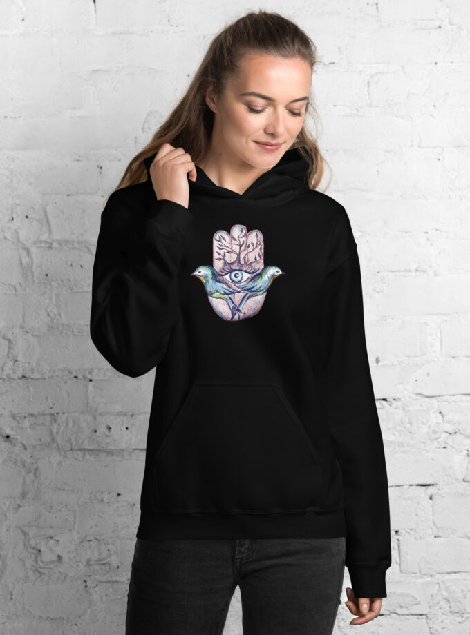 Hand Illustrated Spiritual Hamsa Drawstring-Free Hoodie