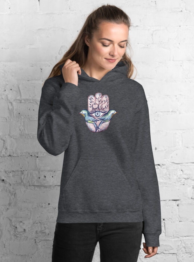 Hand Illustrated Spiritual Hamsa Drawstring-Free Hoodie
