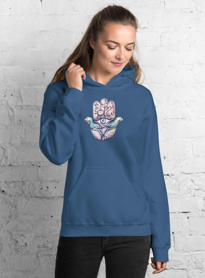 Hand Illustrated Spiritual Hamsa Drawstring-Free Hoodie