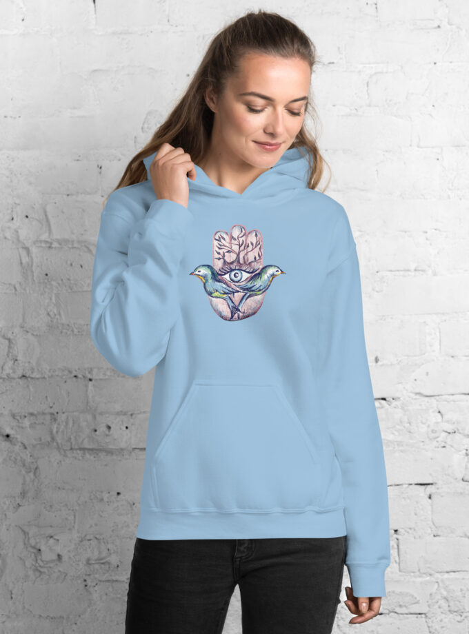 Hand Illustrated Spiritual Hamsa Drawstring-Free Hoodie