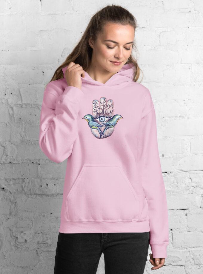 Hand Illustrated Spiritual Hamsa Drawstring-Free Hoodie
