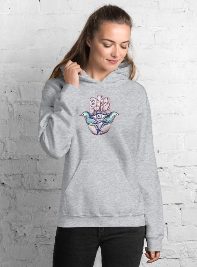 Hand Illustrated Spiritual Hamsa Drawstring-Free Hoodie