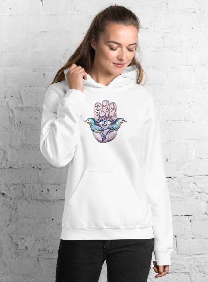 Hand Illustrated Spiritual Hamsa Drawstring-Free Hoodie