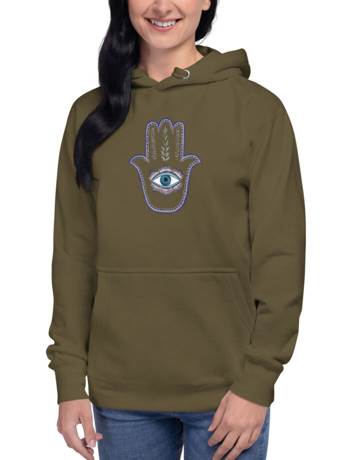 Hand Illustrated Olive Branch Hamsa Hoodie
