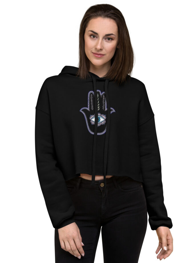 Hand Illustrated Olive Branch Hamsa Crop Hoodie