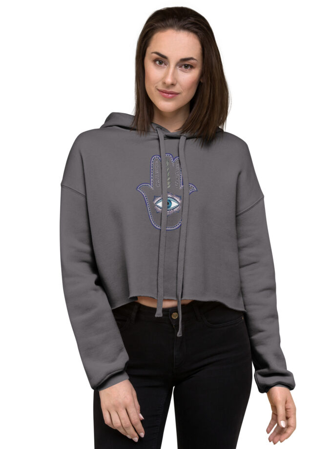 Hand Illustrated Olive Branch Hamsa Crop Hoodie