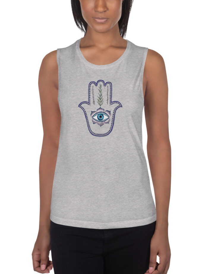 Hand Illustrated Olive Branch Hamsa Women's Muscle Tank