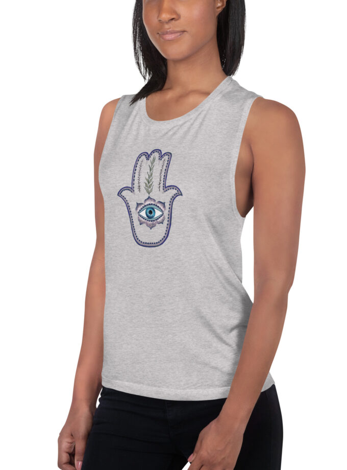 Hand Illustrated Olive Branch Hamsa Women's Muscle Tank