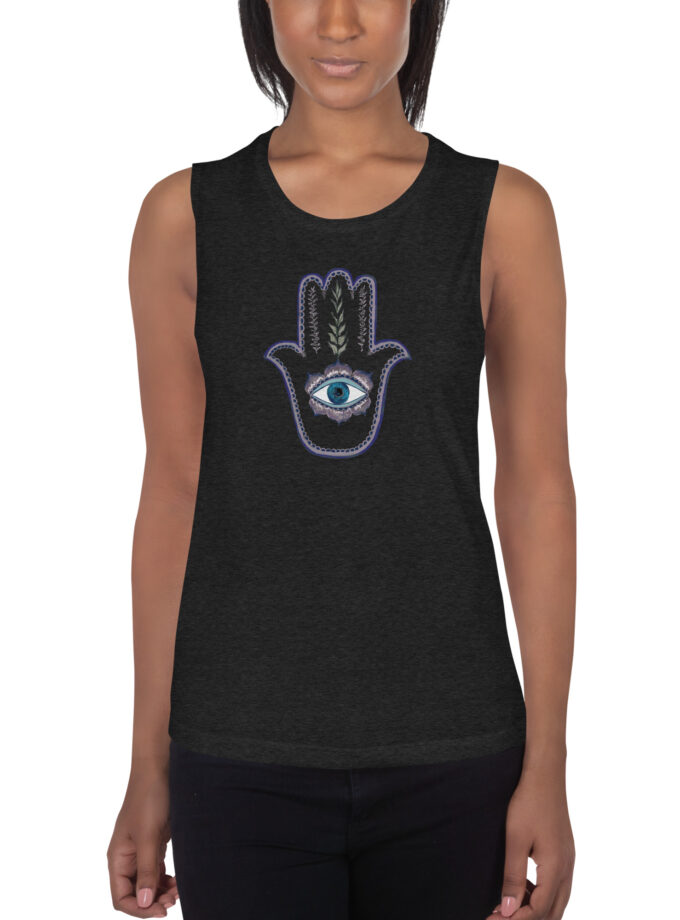 Hand Illustrated Olive Branch Hamsa Women's Muscle Tank