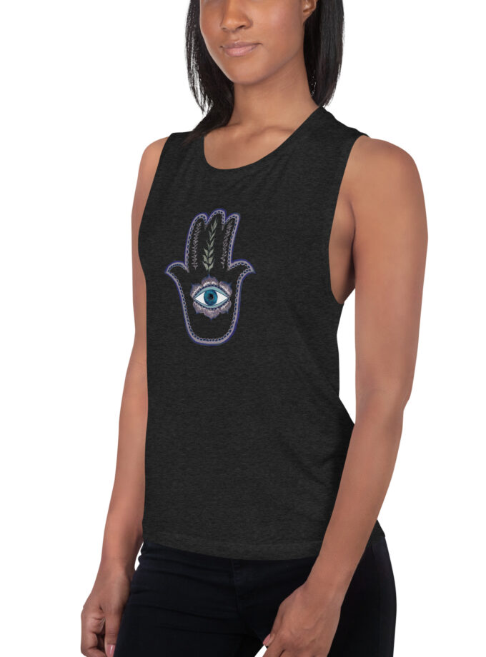 Hand Illustrated Olive Branch Hamsa Women's Muscle Tank