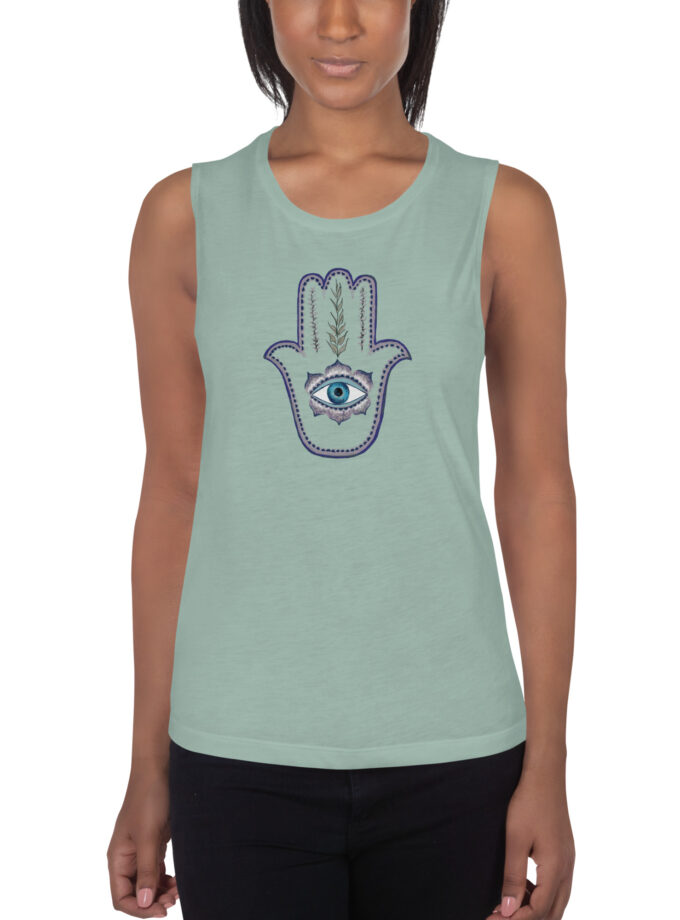 Hand Illustrated Olive Branch Hamsa Women's Muscle Tank