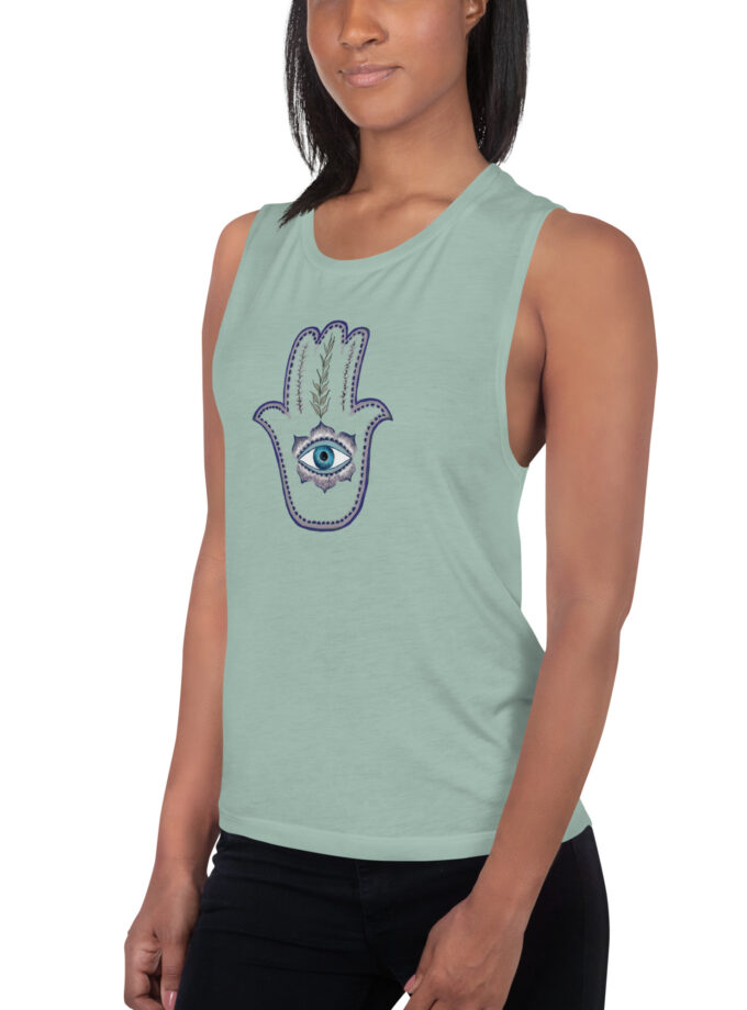Hand Illustrated Olive Branch Hamsa Women's Muscle Tank