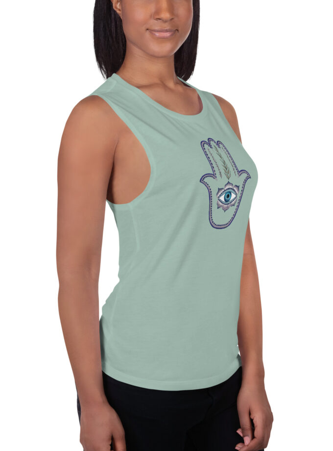 Hand Illustrated Olive Branch Hamsa Women's Muscle Tank