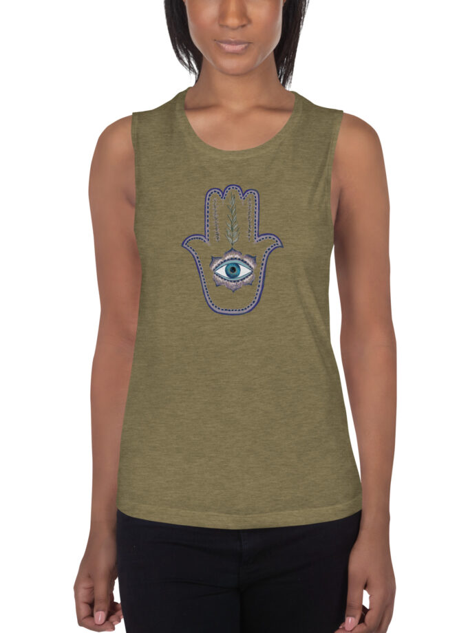Hand Illustrated Olive Branch Hamsa Women's Muscle Tank