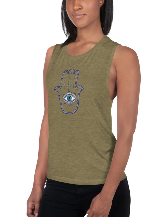 Hand Illustrated Olive Branch Hamsa Women's Muscle Tank