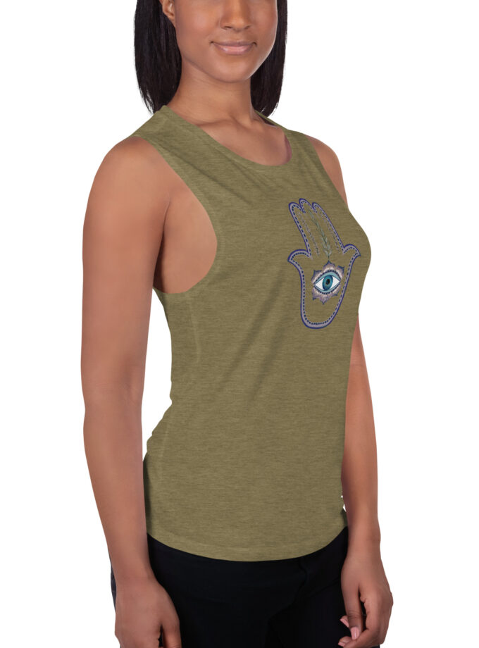 Hand Illustrated Olive Branch Hamsa Women's Muscle Tank