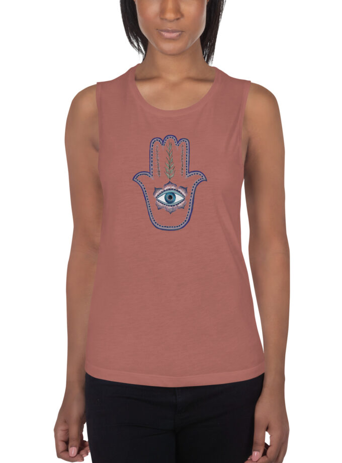 Hand Illustrated Olive Branch Hamsa Women's Muscle Tank