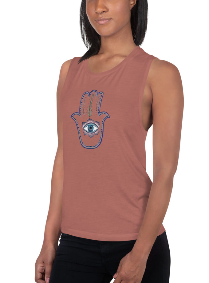 Hand Illustrated Olive Branch Hamsa Women's Muscle Tank