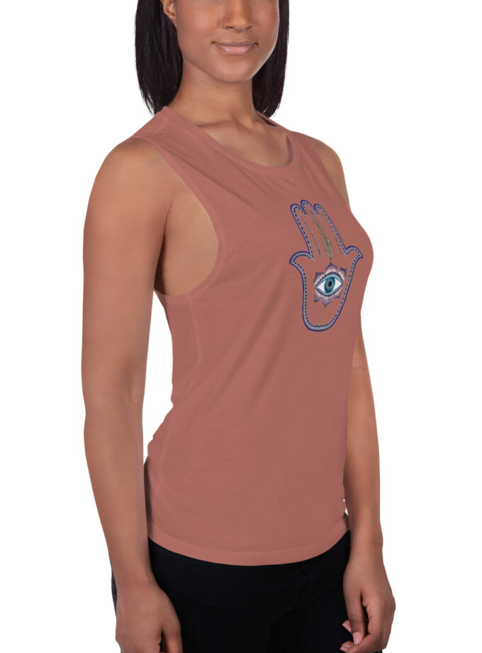 Hand Illustrated Olive Branch Hamsa Women's Muscle Tank