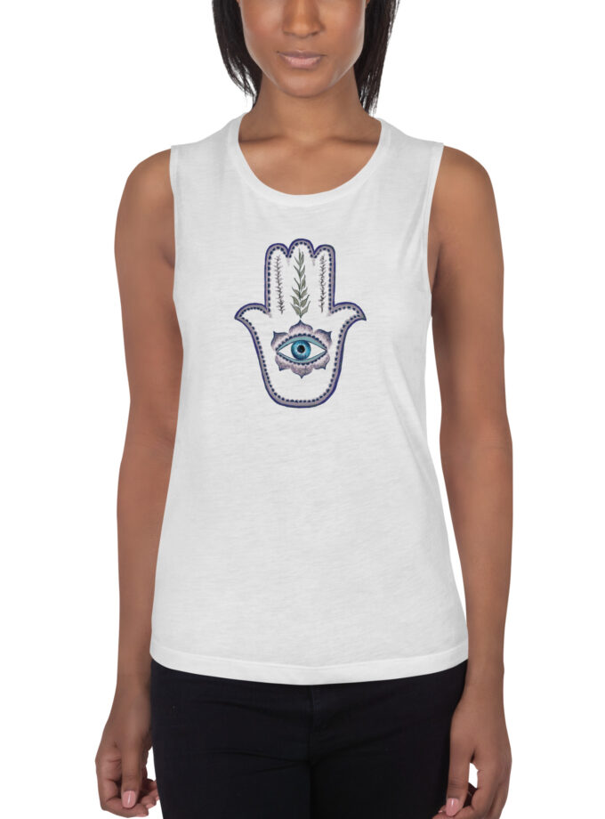 Hand Illustrated Olive Branch Hamsa Women's Muscle Tank