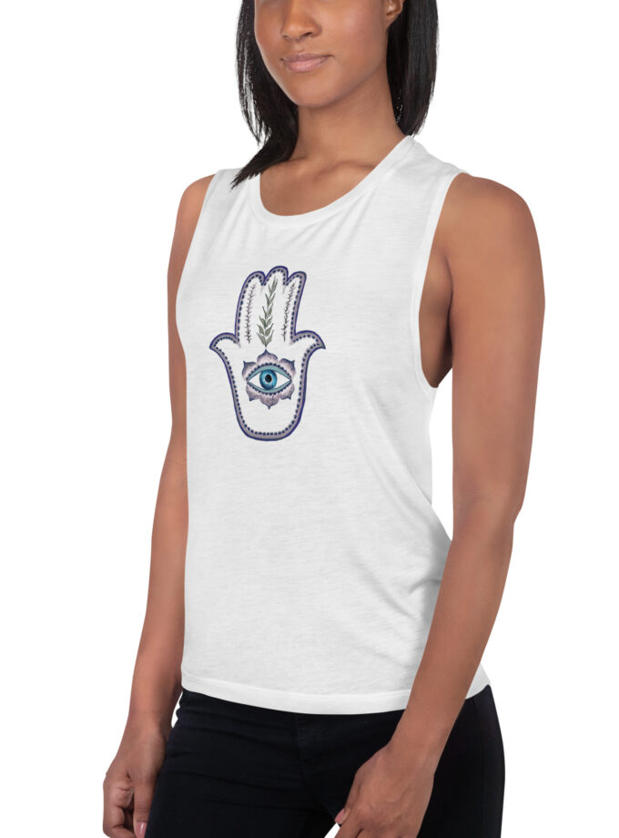 Hand Illustrated Olive Branch Hamsa Women's Muscle Tank