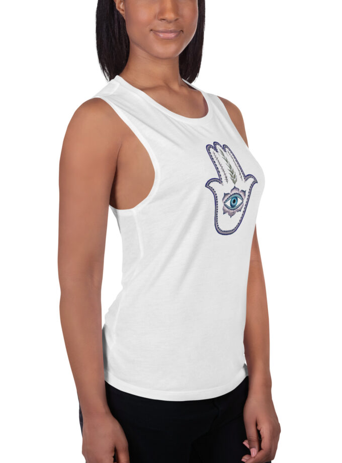 Hand Illustrated Olive Branch Hamsa Women's Muscle Tank