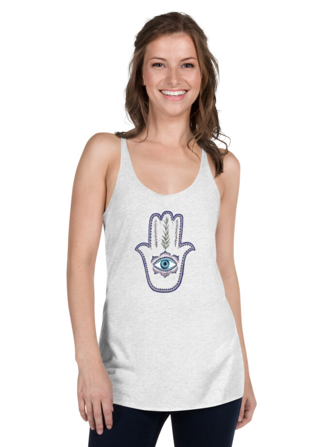 Hand Illustrated Olive Branch Hamsa Women's Racerback Tank