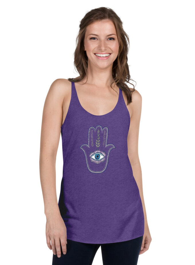 Hand Illustrated Olive Branch Hamsa Women's Racerback Tank