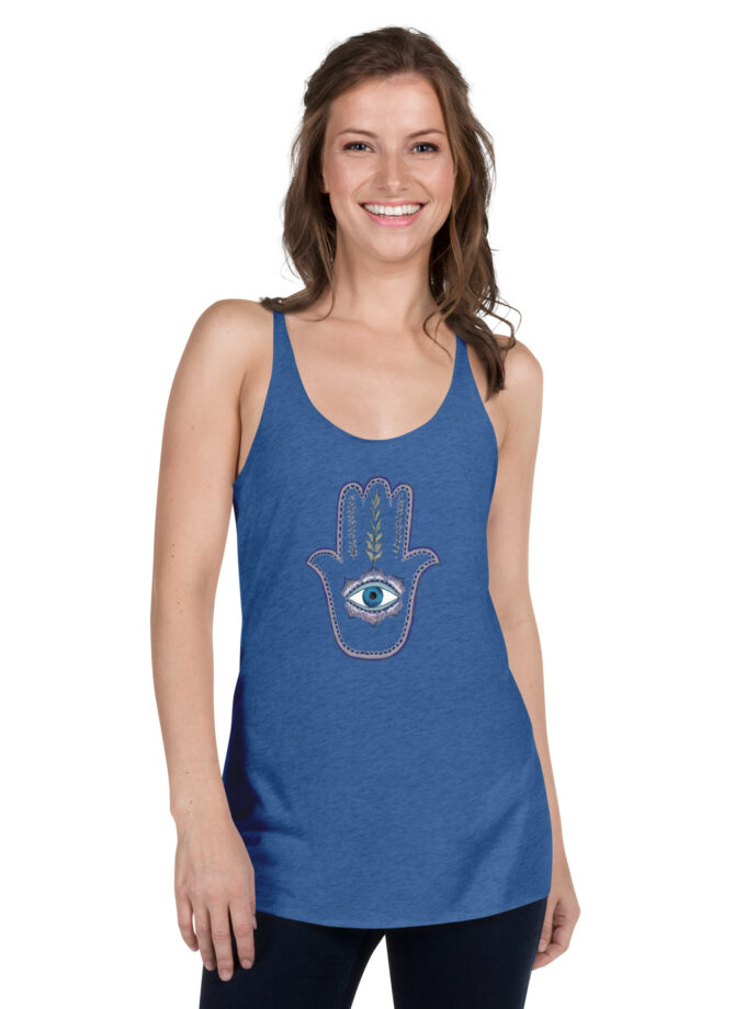 Hand Illustrated Olive Branch Hamsa Women's Racerback Tank