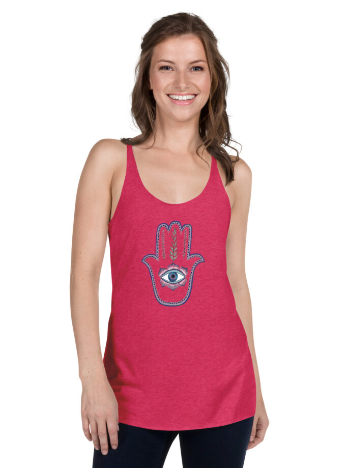 Hand Illustrated Olive Branch Hamsa Women's Racerback Tank